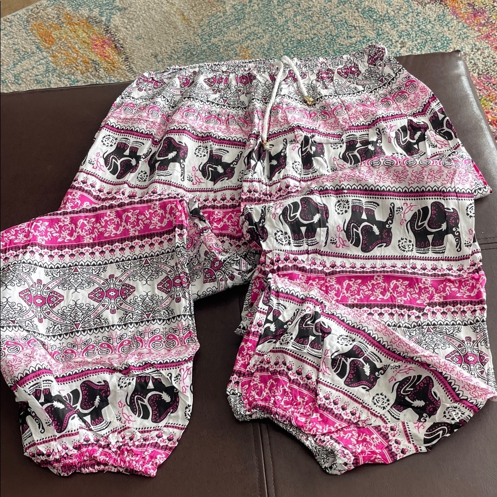 Bohemian Pink and Black Elephant Print Pants